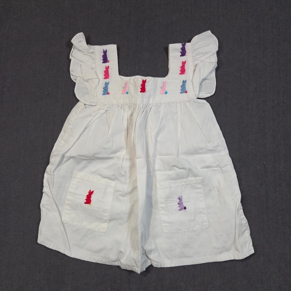 Carole Amper Dress Toddler 1 White Bunny Rabbit Embroidered Ruffle Cotton Mexico